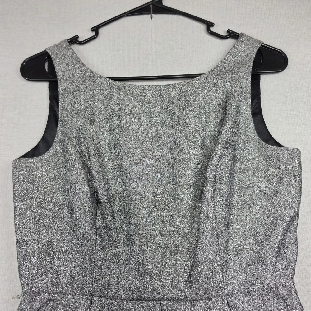 WHBM NWT Grey Metallic Sleeveless Belted Tulip Dress Pockets Sz 2 Cocktail Glam - Picture 2 of 13
